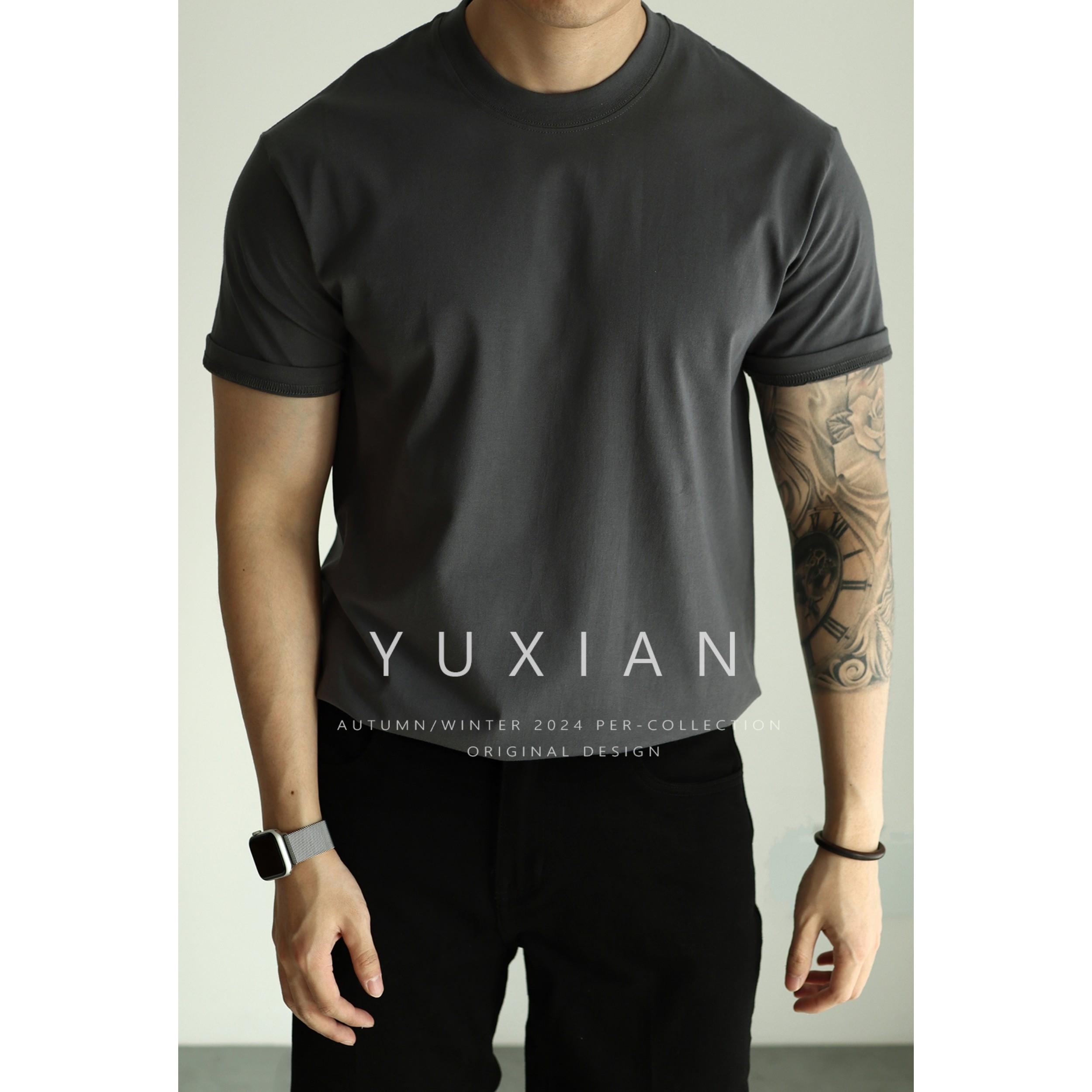 YUXIAN美式精梳绵230克纯棉双纱筒织短袖圆领基础休闲 商务春夏季