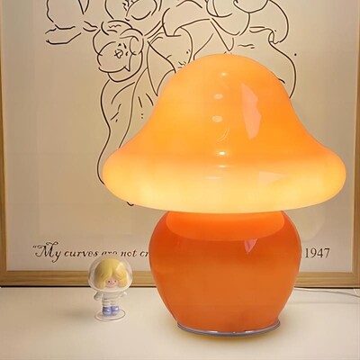 led充电蘑菇台灯美式复古创意触摸玻璃卧室装饰床头灯insins风