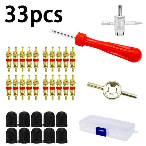 现货气门嘴工具33pcs气门芯拆装扳手铜阀芯组套工具气门嘴帽