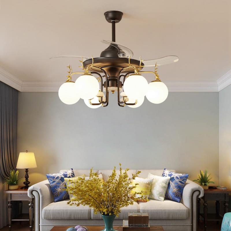 美式客厅吊灯餐厅北欧吊扇灯欧式家用现代简约轻奢卧室隐形风扇灯