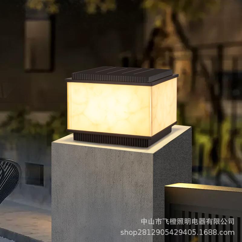 太阳能柱头灯仿云石别墅大门柱子灯庭院围墙石柱灯户外防水柱头灯