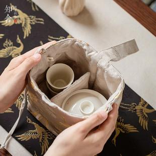 知舍织锦松鹤茶杯袋茶壶袋收纳袋旅行户外便携布艺茶具布袋布包