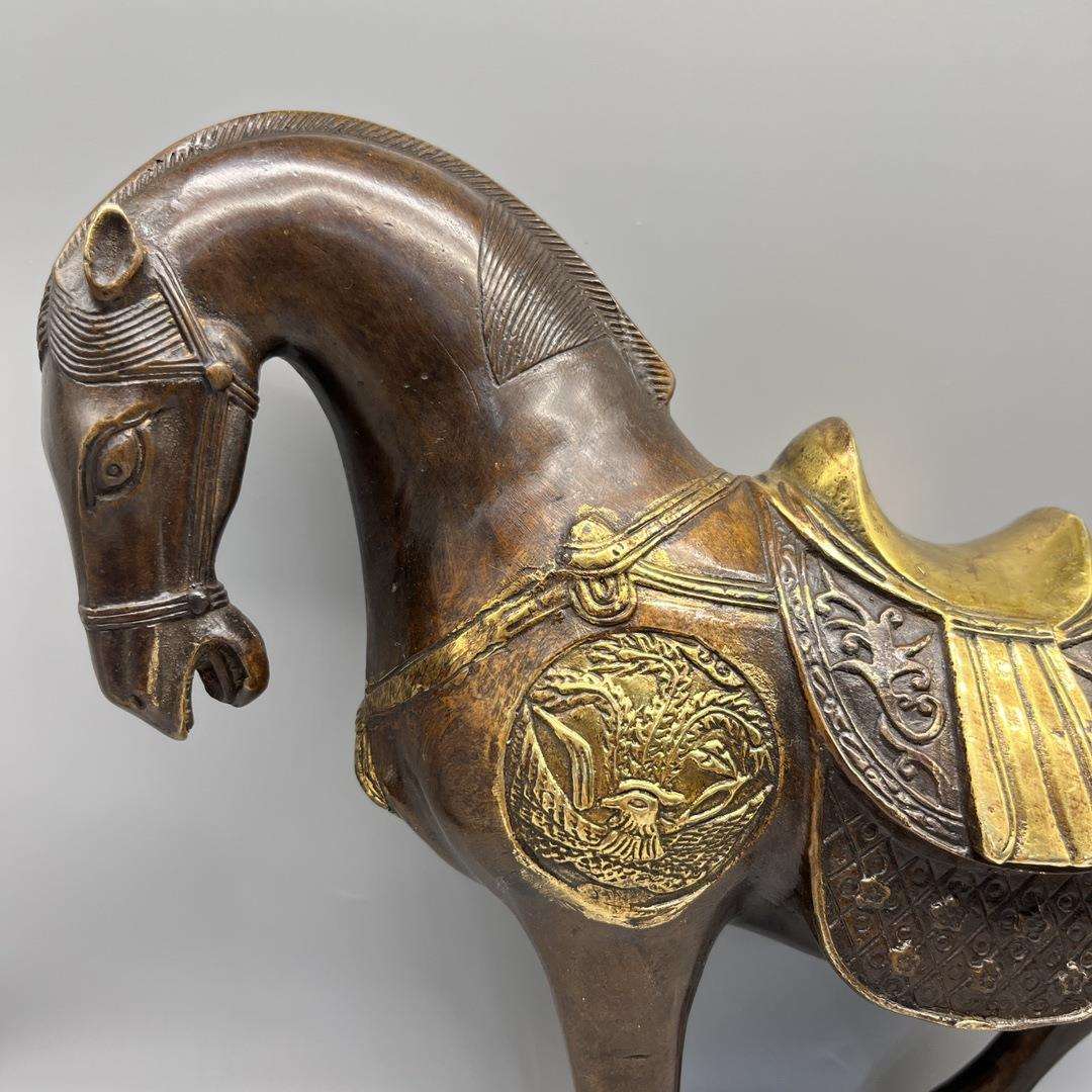 纯铜马摆件仿古鎏金战马生肖马家居办公室桌面工艺品铜器摆设