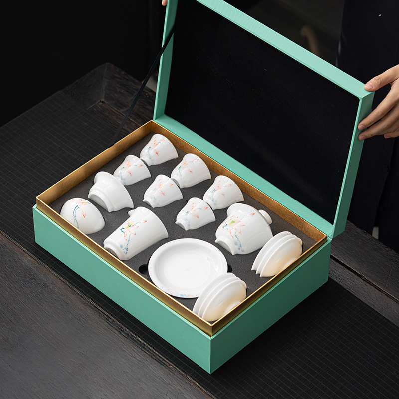 冰种玉瓷功夫茶具盖碗茶具套装家用泡茶碗陶瓷整套送礼茶杯礼品