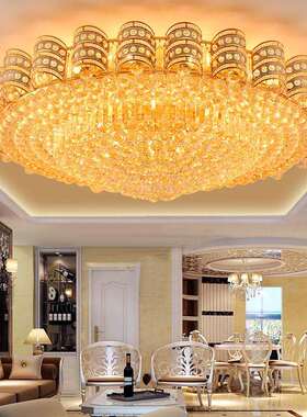 厂家直销现代水晶灯金色圆形水晶灯客厅卧室LED吸顶灯黄色水晶灯