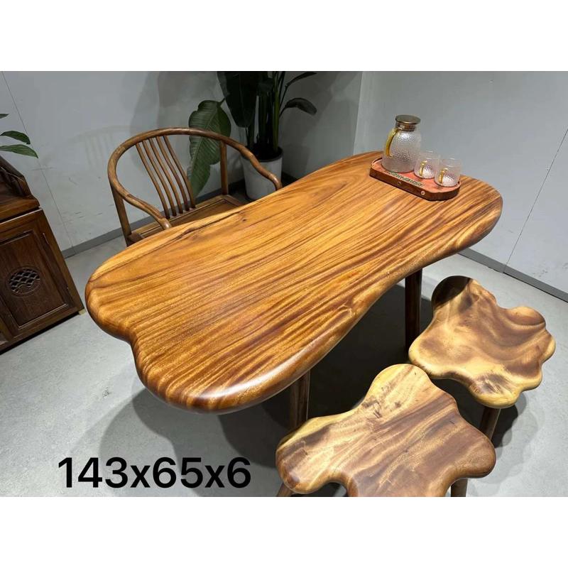南美胡桃木功夫茶几家用雨木随形阳台茶桌小户型实木大板餐桌茶台