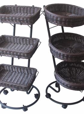 层陈水果车水果三展示列道具篮超市展示篮编织筐水果DTY4590藤篮