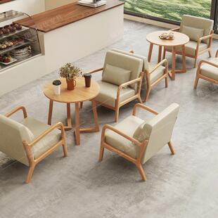 原木风奶茶店咖啡厅实木桌椅组合酒店卡座甜品店民宿沙发洽谈接待