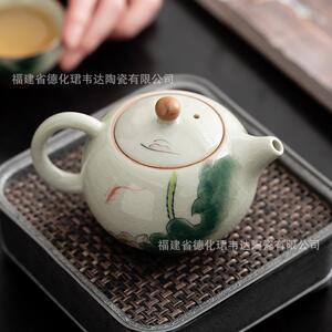 哥窑手绘芙蓉西施壶泡茶壶单壶家用陶瓷泡茶器功夫茶器一人用茶壶