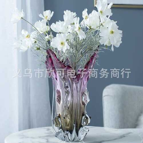 现代简约琉璃紫色花瓶摆件客厅插花轻奢北欧风餐桌玄关高级感花器