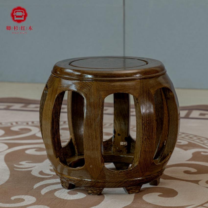 鸡翅木鼓凳实木凳子圆鼓凳国标红木圆矮凳古筝凳客厅茶几鞋凳包邮