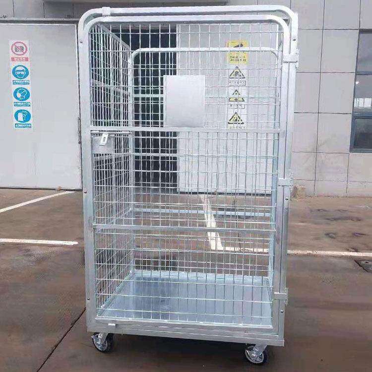 镀锌笼车拆卸式通过螺丝安装聚氨酯脚轮双层单门物流台车