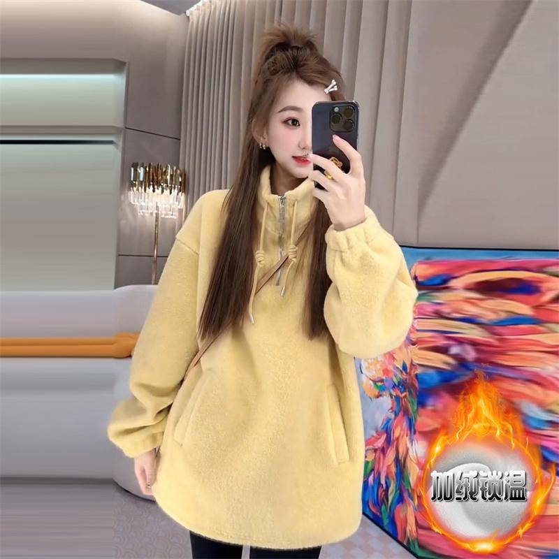 好货女款加绒卫衣春季新款时尚爆款半拉链纯色宽松显瘦休闲长袖上