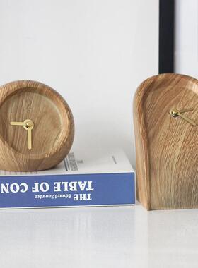 现代简约北欧摆件座钟台钟创意木纹时钟客厅卧室样板间装饰品摆设