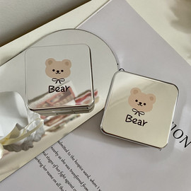 便捷美瞳盒可爱小熊ins电镀银色，镜面隐形眼镜双联伴侣盒护理盒女