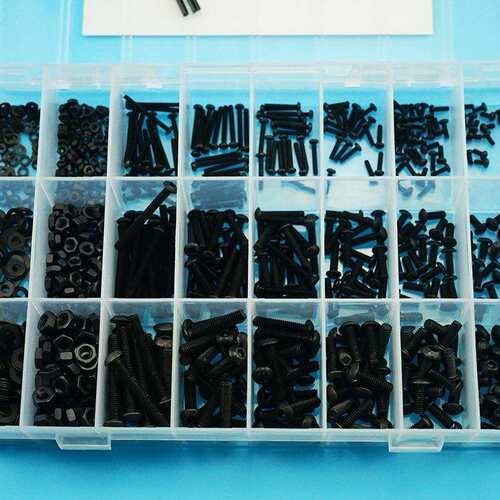 1080pcs 高强度黑色盘头内六角螺丝M2 M3 M4 配螺母平垫扳手套装
