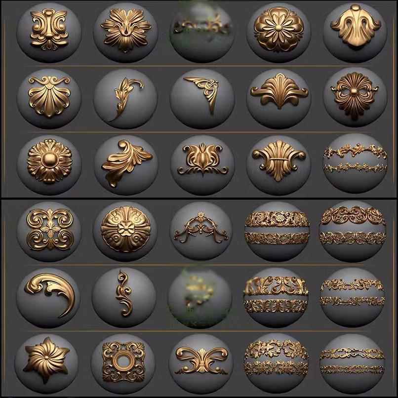 ZBrush巴洛克风格装饰花纹雕花IMM笔刷 金属浮雕 zb雕刻素材2626