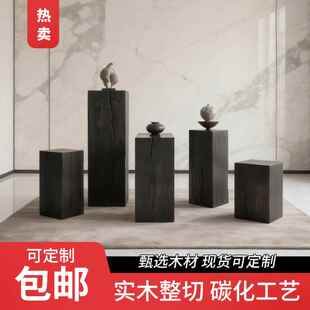 覆古碳化实木展示台地台立柱花架摆件落地角几边几玄关方形木墩子
