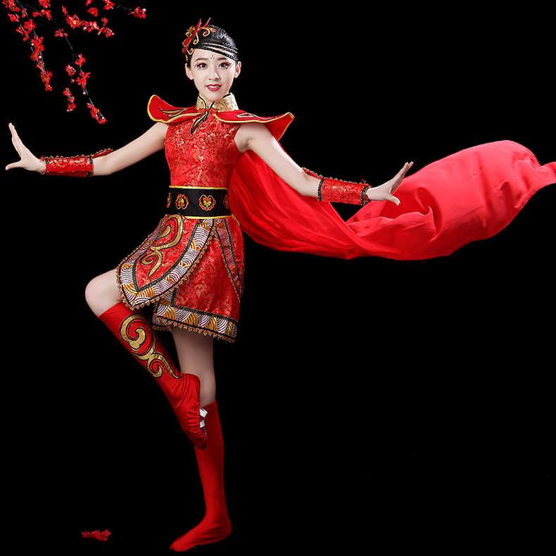 高档威风舞出打鼓演服场装女人民族中国风成腰鼓水鼓开舞蹈古装女