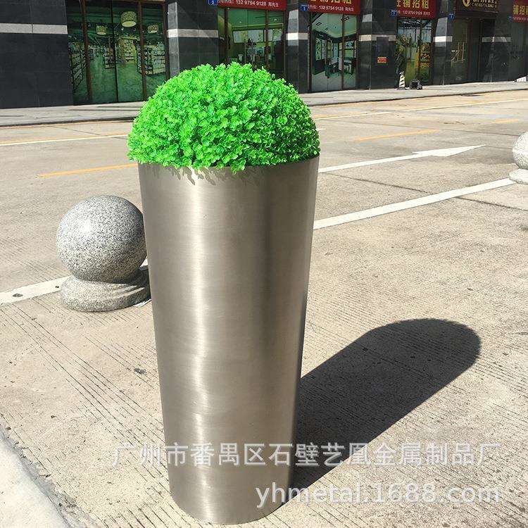圆形不锈钢花盆制作商场不锈钢本色圆形花盆圆锥拉丝金属花盆