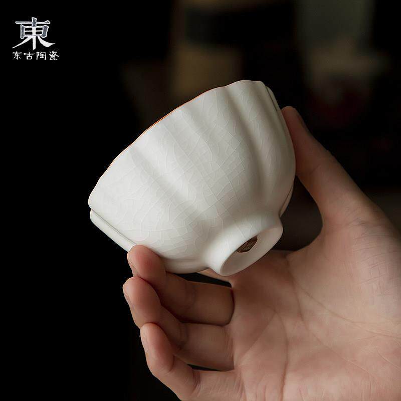 月白汝窑主人杯羊脂玉瓷茶杯开片可养冰裂陶瓷茶具个人品茗杯茶盏