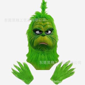 格林奇面具怪杰神偷绿毛怪乳胶头套手套服装耶诞节万圣节装扮道具