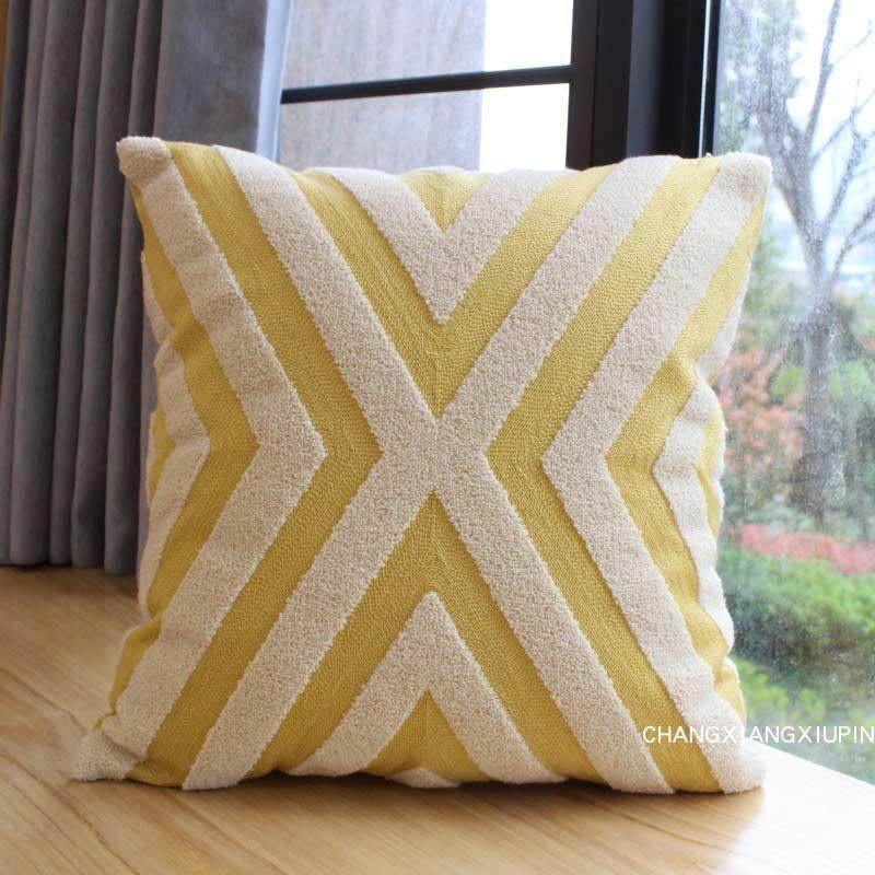 正品蓝睡色和黄色几芯何绣花花靠垫套午座椅靠背无头样品枕室客厅