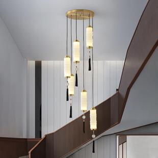 现国代新中式复式楼梯吊灯398餐长创意中风别墅客厅厅旋转楼梯间