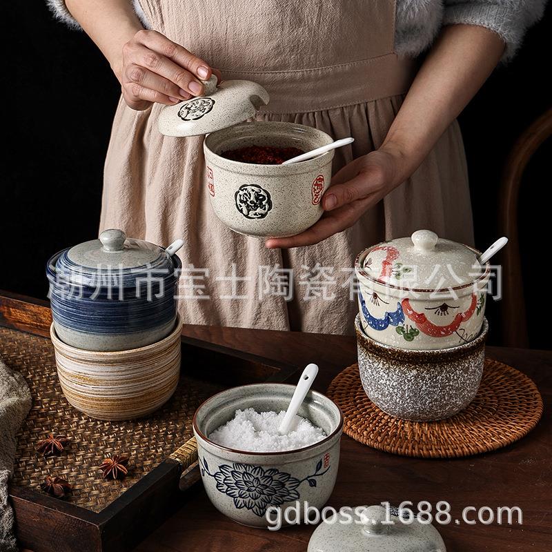 包邮中式家用陶瓷耐高温装荤油猪油罐子辣椒油罐带盖专用盐碗