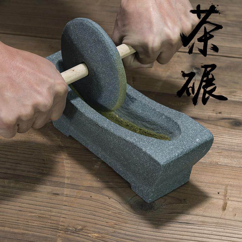 天然青石茶碾唐宋代点茶工具磨茶石撵子老式手工雕刻石碾子摆件