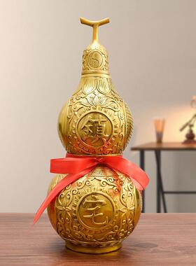 纯铜开盖葫芦家居摆件铜葫芦空心招财八卦桌面铜葫芦送五帝钱挂饰