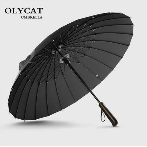 高档OLY风C抗AT日实系创意覆古木柄24骨手动加固结耐用实木晴雨伞