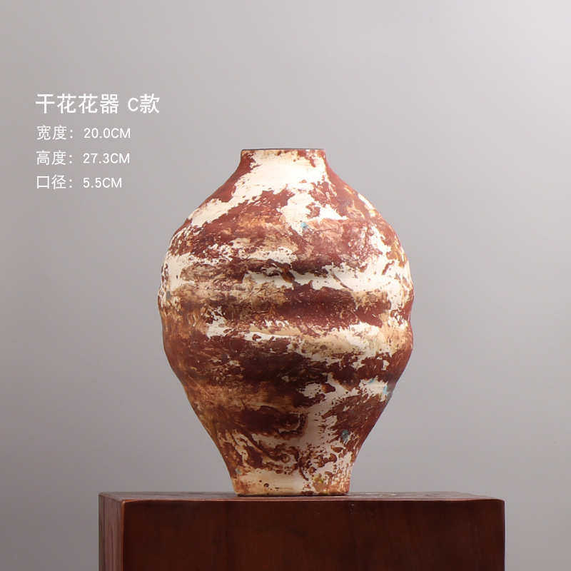 寂创意设计师 装饰品侘 复古摆件干花花花瓶风陶瓷民器插花艺术宿