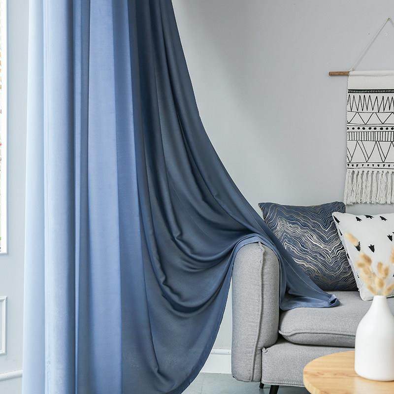 蓝色窗帘纱帘透光不透人厚雪纺纱半遮光阳台天丝绒纱布料深色窗纱,居家布艺,定制窗帘,淘宝优惠券,粉丝福利购,淘宝优惠卷
