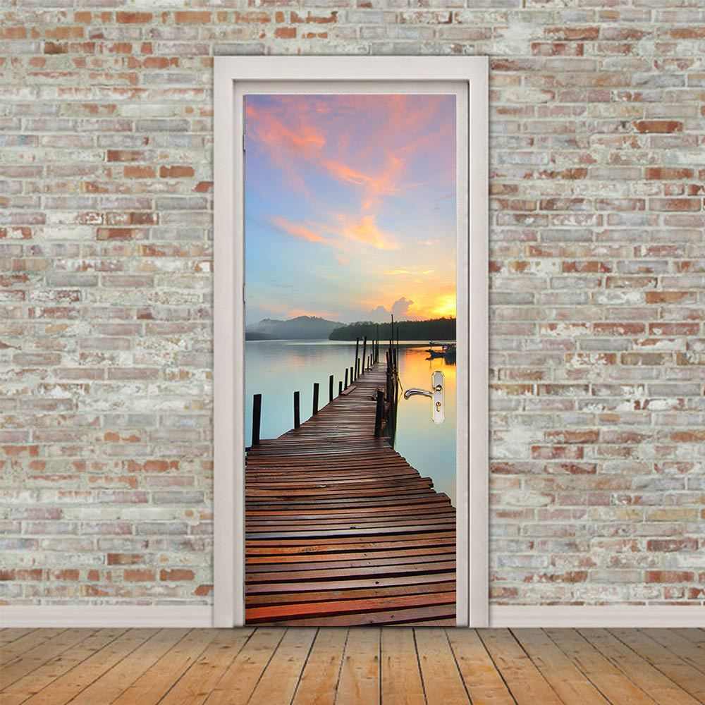 巨创货源PVC贴纸3D自粘门贴 墙贴 卧室客厅现代装饰 海边码头