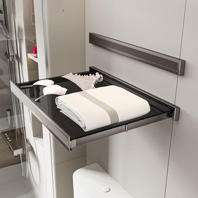 洗澡卫生间浴巾架衣服收纳置物架隐形伸缩浴室折叠放毛巾干净
