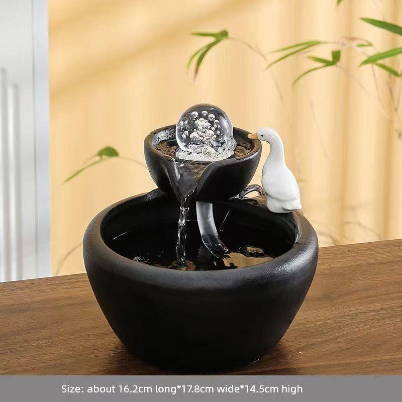 创意小型自动循环流水鱼缸陶瓷家居桌面玄关流水生财工艺礼品摆件