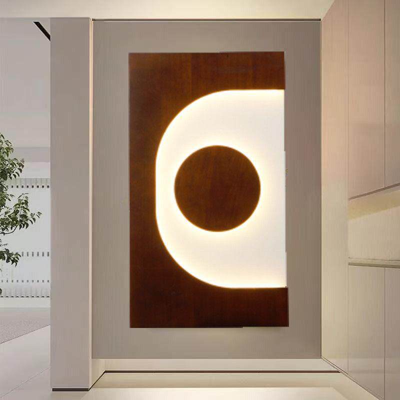 2025现代简约风实木壁画灯玄关装饰画入户正对门走廊过道水培绿植