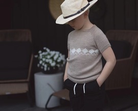 魔方T恤 男童夏季短袖上衣棒针文字编织说明图解 非成品