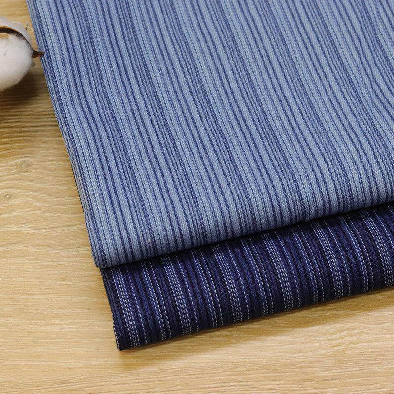 韩牌条纹提花牛仔布料服装面料水洗柔软加厚外套沙发箱包手工diy