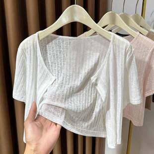 配吊带裙的小外搭披肩女2025新款冰丝防晒短袖开襟外套女夏薄款小