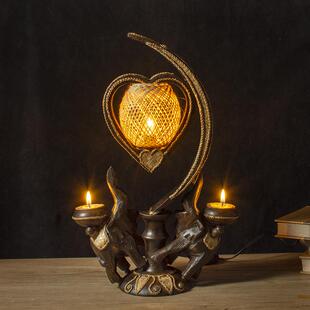 东南亚风格实木雕刻软装配件客厅卧室大象造型复古氛围台灯摆件