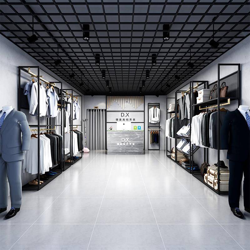 高档男装店黑色服装店展示架落地式双层组合鞋帽陈列货架中岛架子