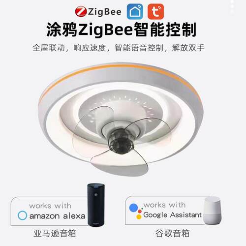 新款直销跨境现代简约智能电风扇吸顶灯餐厅客厅风扇灯家用摇头吸