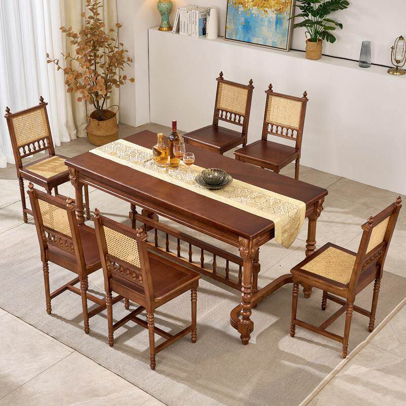 需定制法式实木椅子餐椅家用餐桌椅简约吃饭桌子靠背椅藤编复古餐