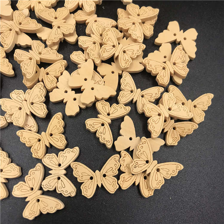 木制卡通蝴蝶纽扣 动物木纽扣 蝴蝶木扣 DIY服饰辅料50个一包