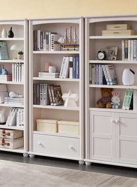 6R韩式田园白色书柜简约现代带门儿童实木书架置物架书橱简易储物