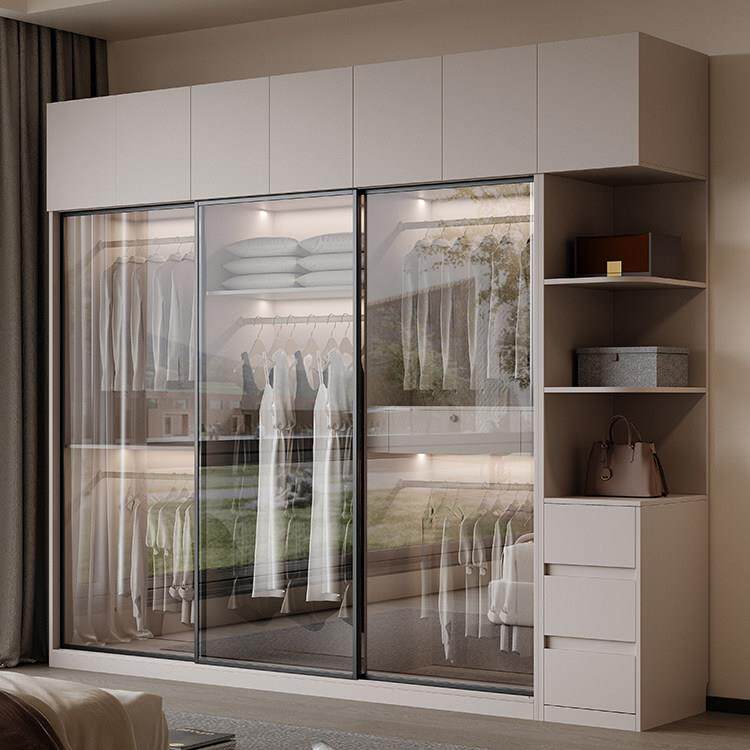 ENF级欧松板玻璃拉门衣柜家用卧室小户型现代简约大衣橱