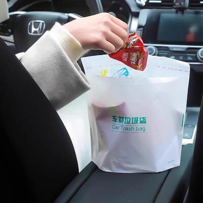 Self-standing car trash bag, adhesive, disposable car trash
