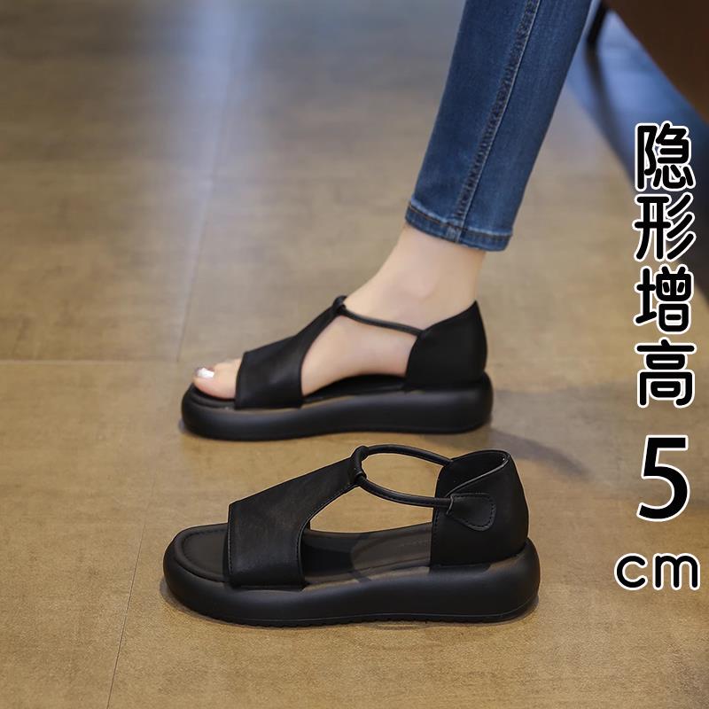 香港真皮绝美厚底凉鞋女夏外穿2026新款爆款配裙子休闲沙滩罗马鞋